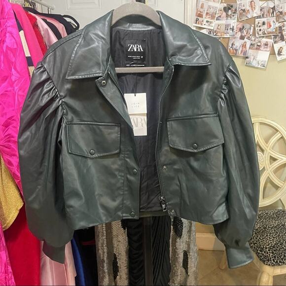 NEW ZARA Cropped Faux Leather Moto Biker Jacket XS - Picture 6 of 6